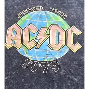 AC/DC‎ 1979 Summer Tour Graphic Crop Top Acid Wash Black Cotton Tee Womens L